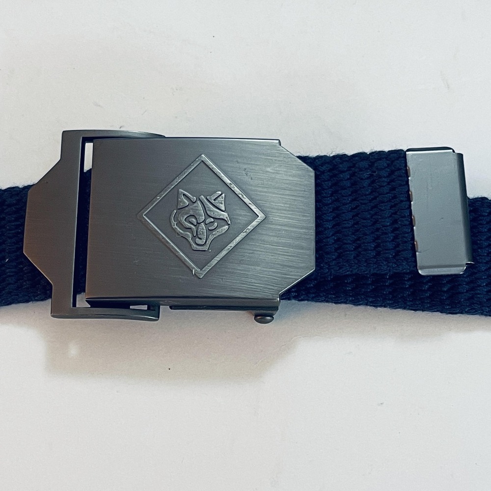 Webbing Scout Belt Mens‎ One Size Blue Cotton Wolf Logo Metal Buckle Adjustable